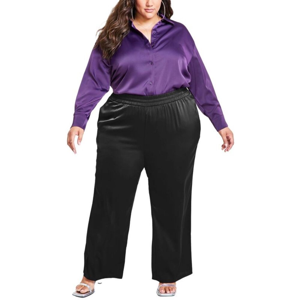 Nina Parker Womens Plus Size Satin Wide-Leg Pants 2X Rich Black - NWT $89
